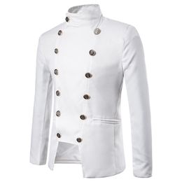 Mens White Double Breasted Blazer Jacket Slim Fit Stand Collar Blazer Men Daily Business Casual Jacket Male Veste Costume Homme 220409