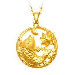 Creative Sand Face Lotus Fish Pendant Brass Gold Plated Sandblasted Lotus Koi Fish Pendant Necklace