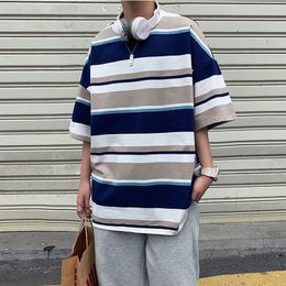 Men's T-Shirts Young Teen Studen Cool Color Striped Print Short Sleeve T Shirts Men 2022 Arrival Summer Harajuku Korean Fashion Streetwear