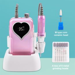 35000RPM Nail Drill Machine For Manicure File With Heart Screen Acrylic Electric Milling Cutter Art Tools 220801