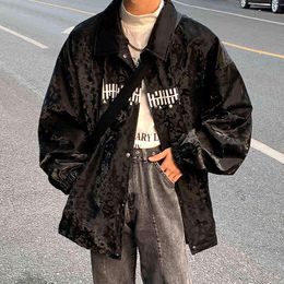 NoEstaMal Vintage Streetwear Printed Jacket Fashion Harajuku Male Casual Cardigan Uniform Oversize Hip Hop Male BF Black Coats T220816