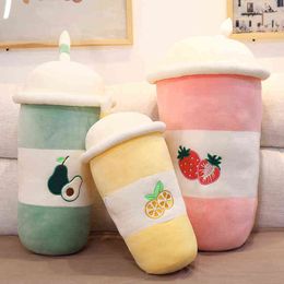 Cm Cute Avocado Lemon Strawberry Tea Drink Plush Toy Soft Filled Fruit Cushion Kawaii Bubble Creative Decor J220704