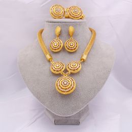Round Circle Jewellery Set Pendant Necklace+Bracelet+Earrings+Ring 18k Ethiopian Arabia Indian Dubai African Wedding Party Gift