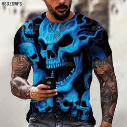 Men's T-Shirts Summer Horror Skull 3D Print T Shirt For Men Casual Oversized Short Sleeve Clothes Streetwear Hip Hop Tops Tees Clothing 4XL