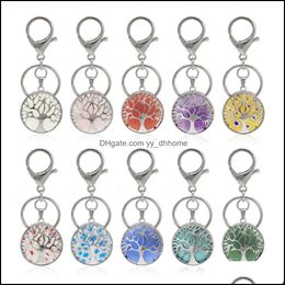 Key Rings Jewelry Gemstone Keychain Crystal Quartz Stone King Sier Plated Healing Point Women Drop Delivery 2021 Nnjw4