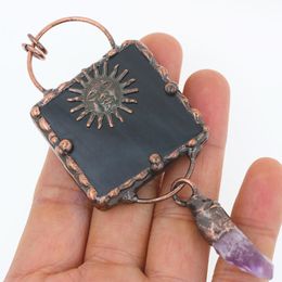 Pendant Necklaces Vintage Moon Stars Stone Charms Boho Large Soldered Square Black Agates Slice Amethysts Necklace For DIY MakingPendant