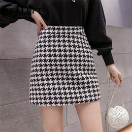 REALEFT Autumn Winter Stylish Houndstooth Skirt Women Woolen Skater Skirts High Waist A-Line Sexy Mini Female 220317