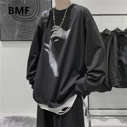 Fall Long Sleeve T-Shirt Fashion Loose Ulzzang Print Tops Hip Hop Oversized T Shirts Men Clothing Korean Style Clothes 220315