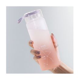 460ML Gradient Colourful Frosted Glass Water Bottles Leak-proof Drinking Cup Kettle Outdoor Sports W3