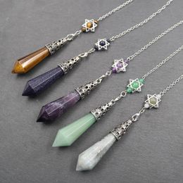 Pendant Necklaces 12 Faceted Cone Pendulum Dream Catcher Chain Natural Crystal Stone Pillar Healing Point Reiki PendulumPendant