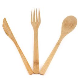 Flatware Sets Japanese Portable Cutlery Set Bamboo Dinnerware 3Pcs/Set Knife Fork Spoon Tableware LX8218Flatware