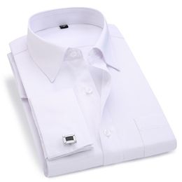 Men French Cuff Dress Shirt White Long Sleeve Casual Buttons Male Brand s Regular Fit Cufflinks Included 6XL 220401