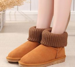 Hot sell middle women snow boots Soft comfortable Cashmere knitting and sheepskin fur combination keep warm boot women beautiful gifts