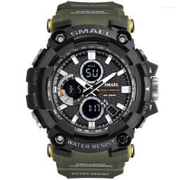 Wristwatches 2022 SMAEL Watch 1802 Fashion Military Green Big Watches Men Sports Dual Display Quartz Relogio Masculino