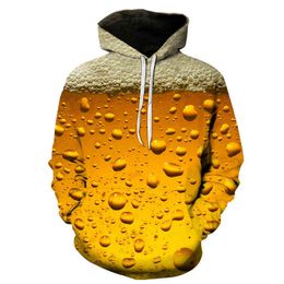 Men's Fashion 3D Beer Printed Hoodie Novelty Sanitary Clothes Hooded Sweatshirt Yellow Autumn Long Sleeved Pullover Top L220704