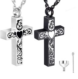 Cross Engraving Pattern Cremation Urn Pendant Necklace Hold Ashes Memorial Keepsake Stainless Steel Jewellery for Women Men