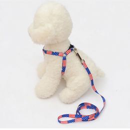 Dog Harness Leashes Nylon Printed Adjustable Pet Collar Puppy Cat Animals Accessories Pet Necklace Rope Tie DH844