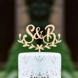 Personalized decoration with Wreath cake topper Custom Initials name Wood Cake Topper D220618