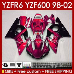Bodywork For YAMAHA YZF 600 CC YZF-600 YZF-R6 1998 1999 2000 2001 2002 Bodys 145No.115 YZF600 600CC YZF R6 R 6 98-02 Frame YZFR6 98 99 00 01 02 OEM Fairing Kit metal red blk
