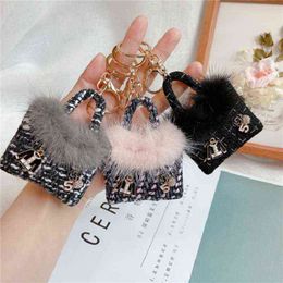 European And American Style Key Chain Creative Mink Keychains Plush Bag Key Ring Bag Suitcase Pendant AA220318
