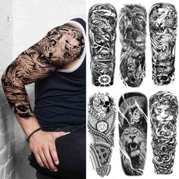 flower of death Australia - NXY Temporary Tattoo Real Tiger Snake Sleeve for Men Women Adult Death Skull Fake Geometry s Sticker Black Flower Lion Tatoos 0330
