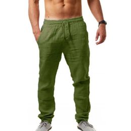 Pantaloni da uomo in lino di cotone Pantaloni estivi da uomo in canapa tinta unita traspiranti Fitness Streetwear Taglia M4XL 220615