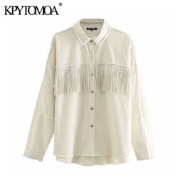KPYTOMOA Women 2020 Fashion With Studs Fringed Oversized Denim Jacket Coat Vintage Long Sleeve Frayed Female Outerwear Chic Tops LJ200813