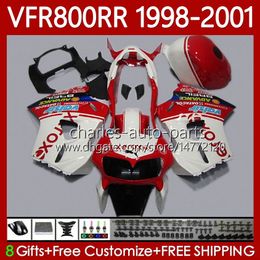 Fairings Kit For HONDA Interceptor VFR800RR VFR 800RR 800 CC RR VFR800 98 99 00 01 Red white Body 128No.63 800CC VFR-800 RR 1998 1999 2000 2001 VFR800R 98-01 Bodywork