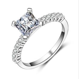 Top Quality Princess 5mm square Cubic Zircon ring female classic prong setting wedding rings women fashion jewelry