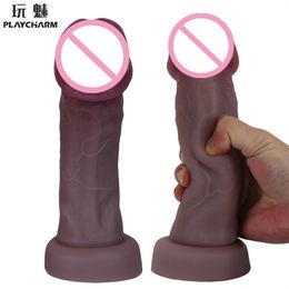 Super Skin Feeling Realistic Dildo Double Layer Silicone Soft Penis Big Glans Suction Cup Lesbian Anal sexy Toys For Two Adult 69