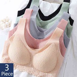 Dorpshipping 3 pcs/party Latex Plus Size Latex Bra Seamless Bras For Women Underwear Bra Push Up Bralette With Pad Vest top Bra L220726