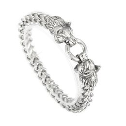 80g Sandy Biker Double Wolf End Figaro Link Chain Bracelet for Mens Stainless Steel Fashion Holiday Gifts for Father .husband .friends 9mm 8.66 Inch