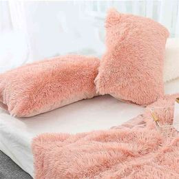 Long Plush Solid Colour Cushion Cover Soft Warm Fur Fluff Pillowcase Decorative Pillow Cover Sofa Bed Home Decor 210401