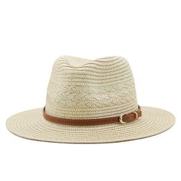 Straw Hat For Women Men Summer Wide Brim Sun Protection Beach Cap Panama Fedora Jazz Hat