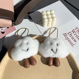 Cute Key Rings Real Rex Fur White Cloud Smile-Face Bag Pendant Keychain Gifts