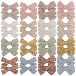 2Pcs/Set Flower Embroidery Cotton Barrettes for Cute Girls Candy Colour Bowknot Hair Clips Hairpin Headwear Baby Hair Accessories