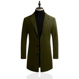 Men's Wool & Blends ZACOO Men Slim Single-breasted Woollen Trench Coat Solid Colour V-Neck Lapel Middle Long Overcoat T220810
