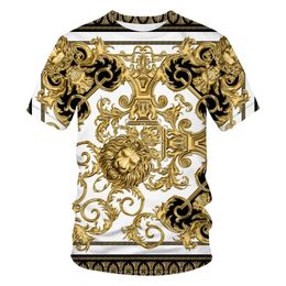новейшая футболка в стиле барокко для мужчин и женщин, летняя футболка большого размера с 3d принтом в виде головы льва и короны с круглым вырезом и коротким рукавом 220407