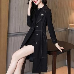 Women's Trench Coats Spring & Autumn Polyester Women Windbreaker Jacket 2022 The Medium And Long Single-Breasted Office Lady Black Coat