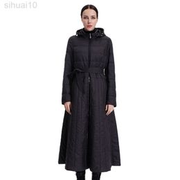 Women Cotton Jacket Windproof Parka Thin Long Dress Coat Lady Parka Quilted Plus Office Lady Smooth Quality Clothes L220730