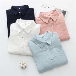 HSA Women Solid Blouse and Tops Spring Cotton yarn Long Sleeve Button Up Shirts Blusa Mujer Candy Colour Solid Tops 210716