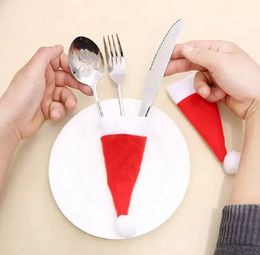 Party Decoration Mini Christmas Home Kitchen Hat Tableware Holder Bag Party Dinner Knife Fork Set Pocket Cover F0627X03