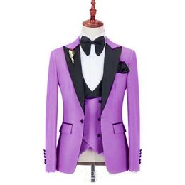 Custom-made One Button Men Suits Peak Lapel Groomsmen Groom Tuxedos Wedding/Prom/Dinner Man Blazer(Jacket+Pants+Tie+Vest) M26