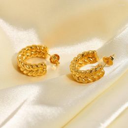 Hoop & Huggie Gold Plated Stainless Steel C Shape Stud Earrings Double Wheat INS Minimalist Metal JewelryHoop Kirs22