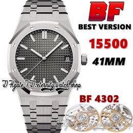 2022 BFF bf15500 CAL.4302 bf4302 Automatic Mens Watch Grey Textured Dial White Stick Markers Stainless Steel Bracelet Super Edition eternity Sport Watches xf12206
