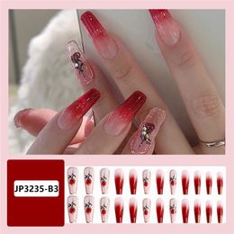 24pcs/Box hot selling various custom nail makeup design gradient diamond Colour charm 2022 press on nails