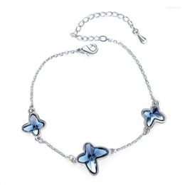 Charm Bracelets Blue Butterfly Bracelet Bangles Crystals From -Elements Silver Colour Hand Chain Jewellery For Women Party GiftsCharm Inte22