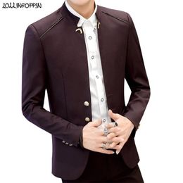 Stand Collar Men Casual Blazers ThreeButtons Single Breasted Slim Fit Jacket Spring Autumn Mens Chinese Style Blazer 201104