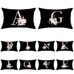 Cushion/Decorative Pillow Light Pink Letter Flower Combine Black Plush Case Super Soft Living Room Sofa Decorative Rectangle Cushion Cover 3