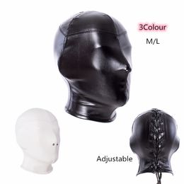 Fetish Bdsm Bondage Sensory Deprivation Erotic Accessories of Soft Adjustable Leather Hood Mask sexy Toys for Slave Role Play
